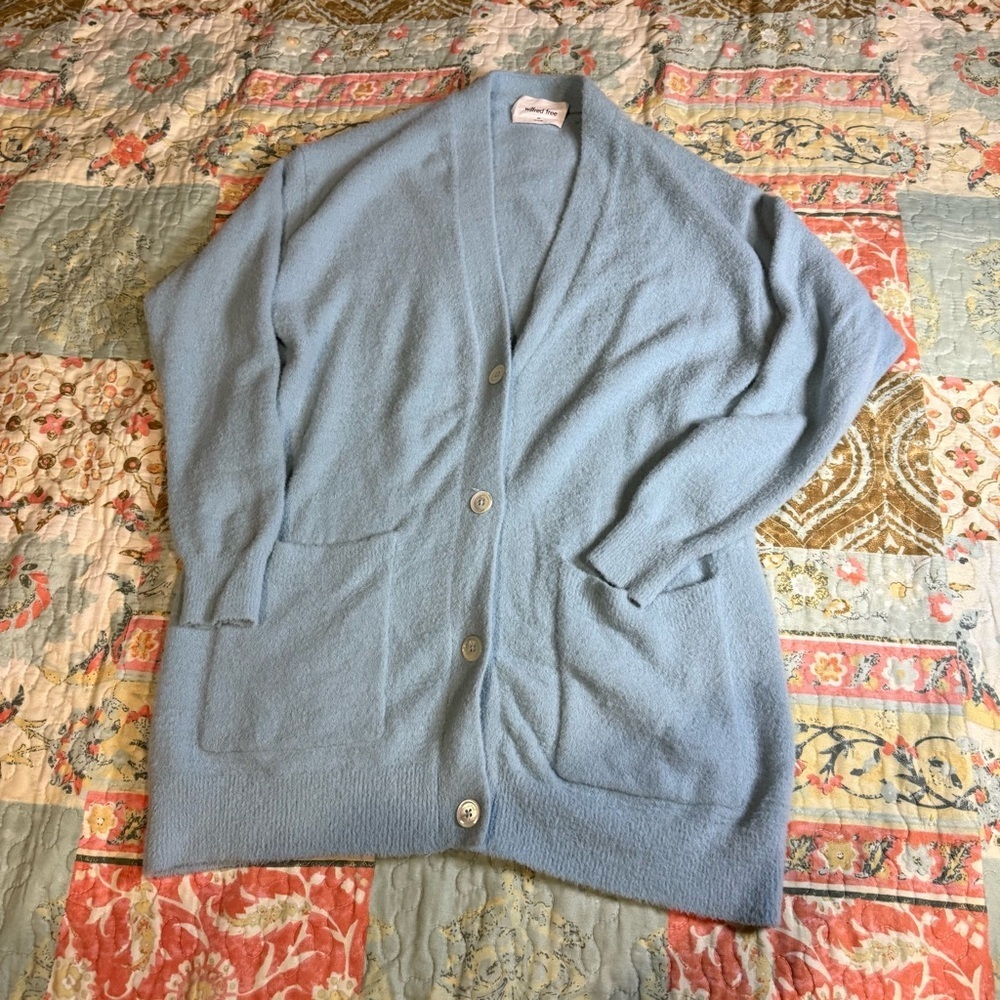 Aritzia Wilfred Blue Fuzzy Button-Up Cardigan XS Preppy Soft Hush Knit - Picture 10 of 14